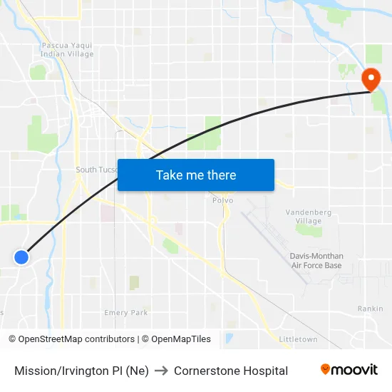 Mission/Irvington Pl (Ne) to Cornerstone Hospital map