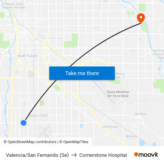 Valencia/San Fernando (Se) to Cornerstone Hospital map