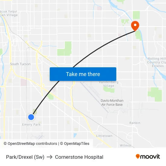 Park/Drexel (Sw) to Cornerstone Hospital map