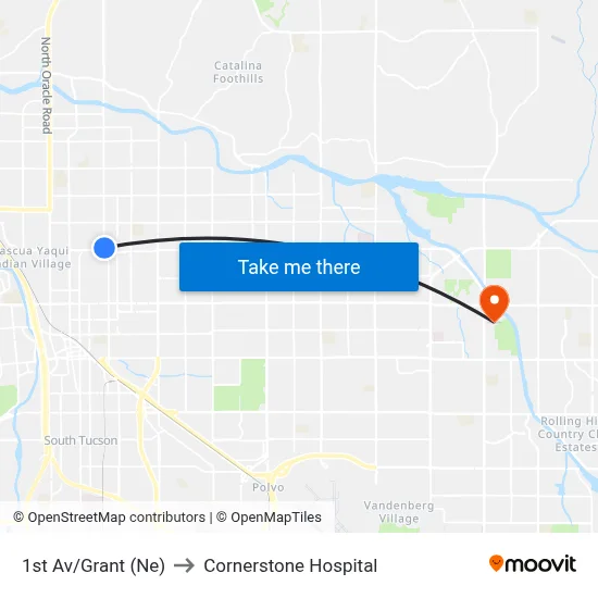 1st Av/Grant (Ne) to Cornerstone Hospital map
