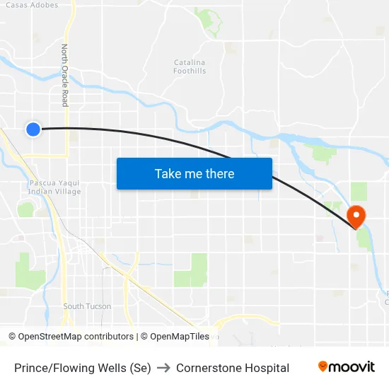 Prince/Flowing Wells (Se) to Cornerstone Hospital map