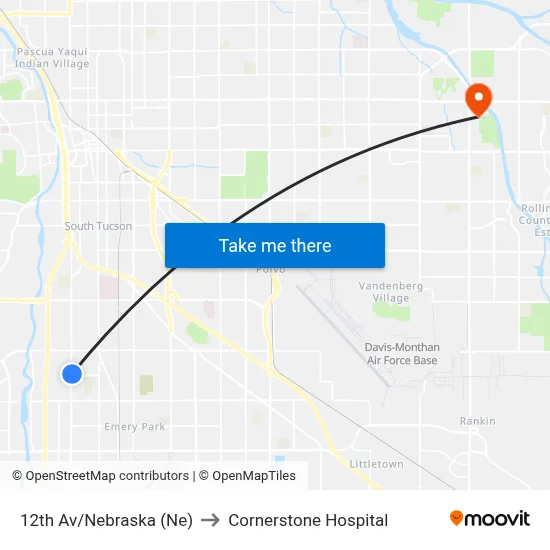 12th Av/Nebraska (Ne) to Cornerstone Hospital map