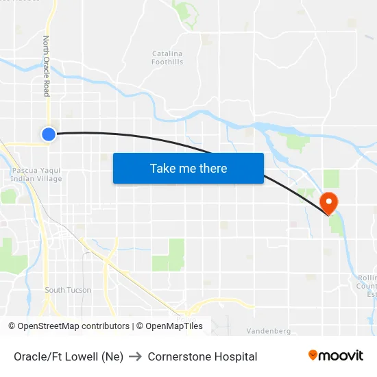 Oracle/Ft Lowell (Ne) to Cornerstone Hospital map
