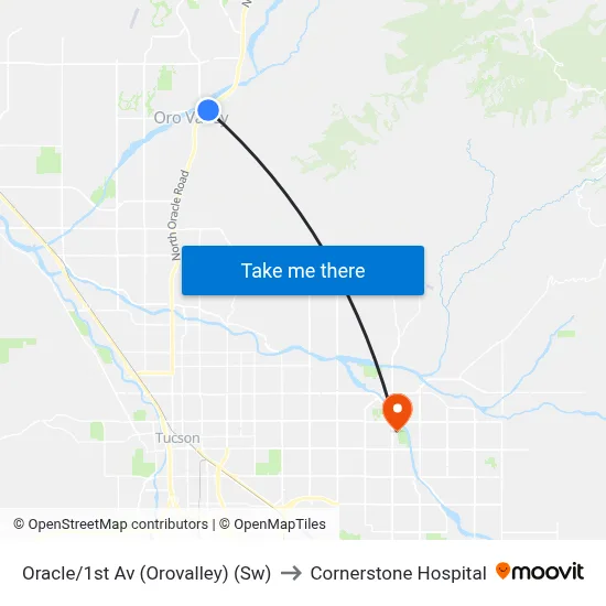 Oracle/1st Av (Orovalley) (Sw) to Cornerstone Hospital map