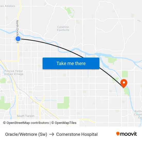 Oracle/Wetmore (Sw) to Cornerstone Hospital map
