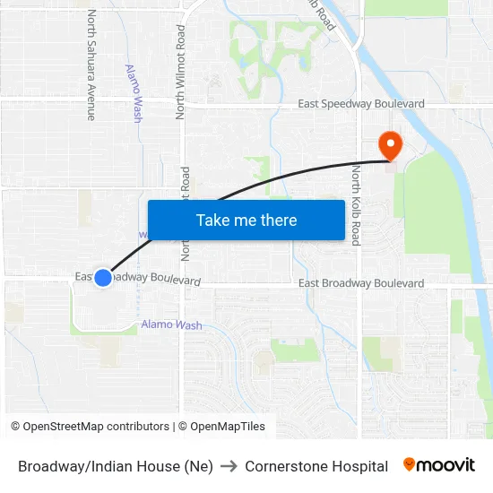 Broadway/Indian House (Ne) to Cornerstone Hospital map