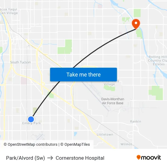 Park/Alvord (Sw) to Cornerstone Hospital map