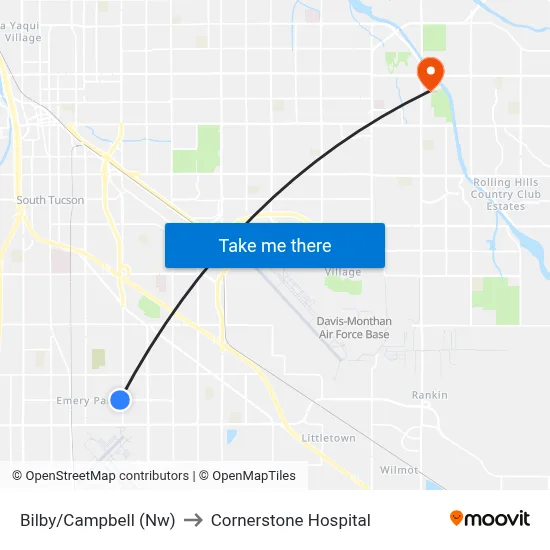 Bilby/Campbell (Nw) to Cornerstone Hospital map