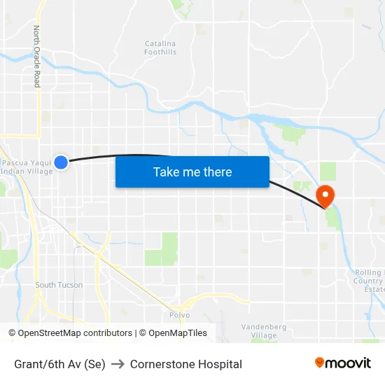 Grant/6th Av (Se) to Cornerstone Hospital map