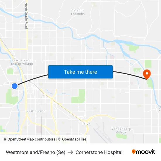 Westmoreland/Fresno (Se) to Cornerstone Hospital map