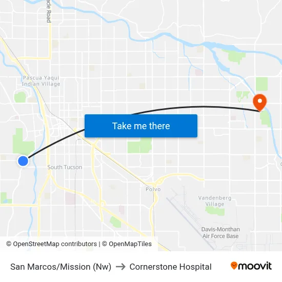 San Marcos/Mission (Nw) to Cornerstone Hospital map