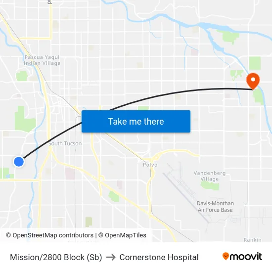 Mission/2800 Block (Sb) to Cornerstone Hospital map