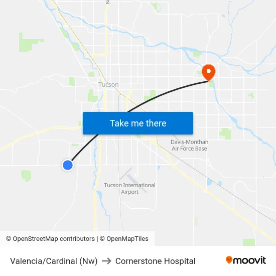 Valencia/Cardinal (Nw) to Cornerstone Hospital map
