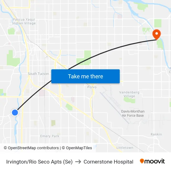 Irvington/Rio Seco Apts (Se) to Cornerstone Hospital map