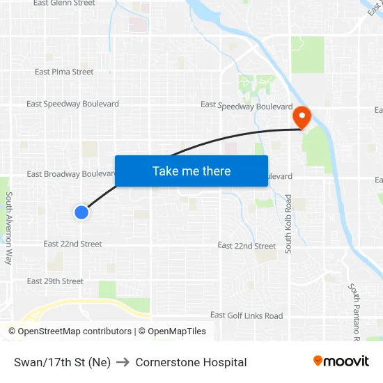Swan/17th St (Ne) to Cornerstone Hospital map