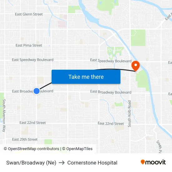 Swan/Broadway (Ne) to Cornerstone Hospital map