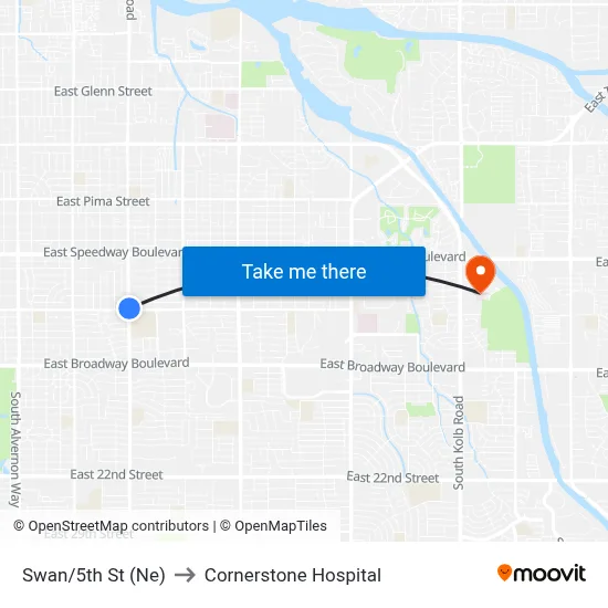 Swan/5th St (Ne) to Cornerstone Hospital map