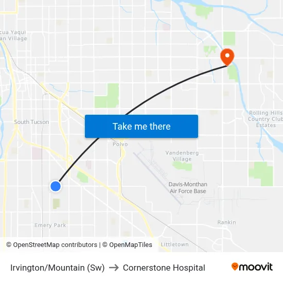 Irvington/Mountain (Sw) to Cornerstone Hospital map