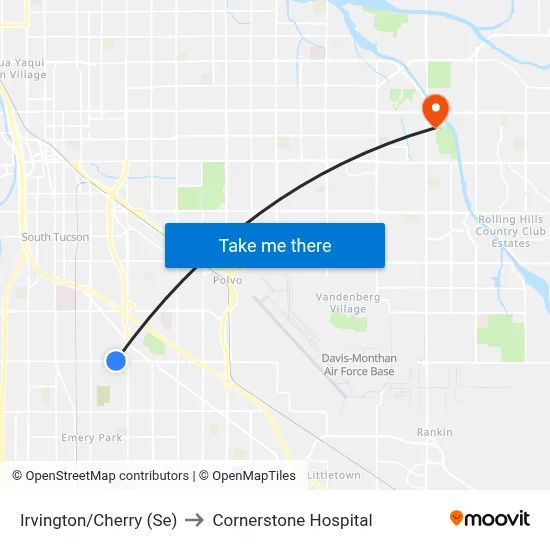 Irvington/Cherry (Se) to Cornerstone Hospital map