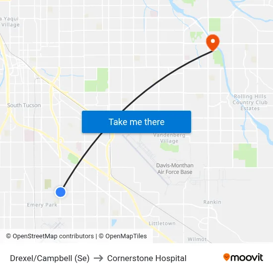 Drexel/Campbell (Se) to Cornerstone Hospital map