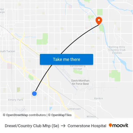 Drexel/Country Club Mhp (Se) to Cornerstone Hospital map