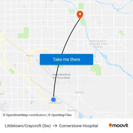 Littletown/Craycroft (Sw) to Cornerstone Hospital map