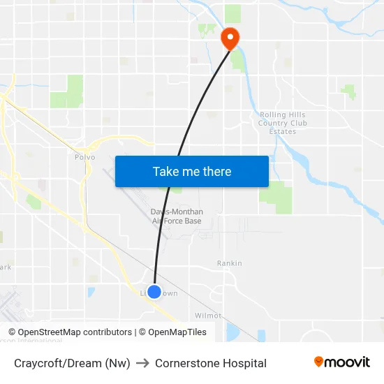Craycroft/Dream (Nw) to Cornerstone Hospital map
