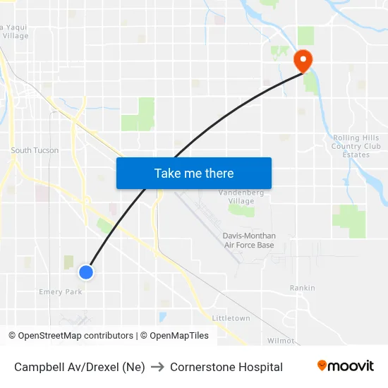 Campbell Av/Drexel (Ne) to Cornerstone Hospital map
