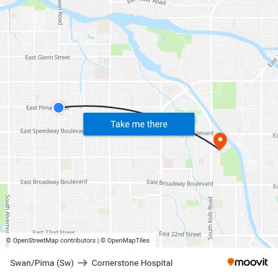 Swan/Pima (Sw) to Cornerstone Hospital map