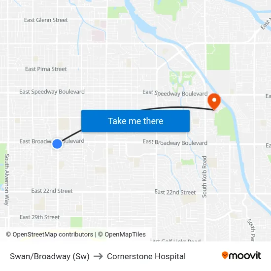 Swan/Broadway (Sw) to Cornerstone Hospital map