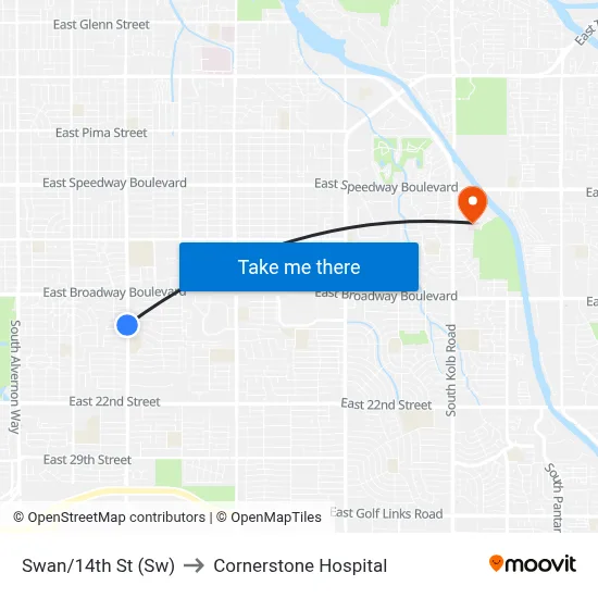 Swan/14th St (Sw) to Cornerstone Hospital map
