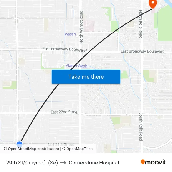 29th St/Craycroft (Se) to Cornerstone Hospital map