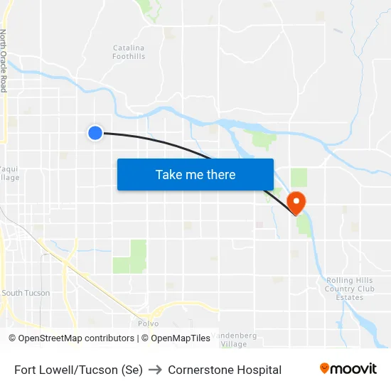 Fort Lowell/Tucson (Se) to Cornerstone Hospital map