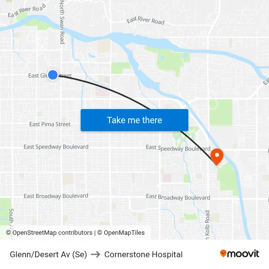 Glenn/Desert Av (Se) to Cornerstone Hospital map