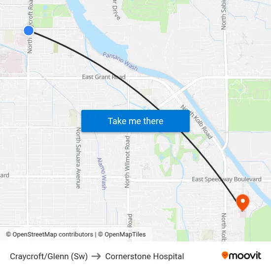 Craycroft/Glenn (Sw) to Cornerstone Hospital map