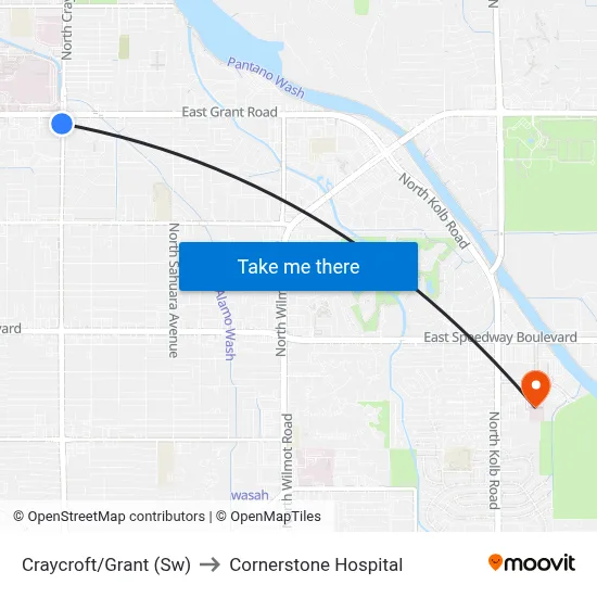 Craycroft/Grant (Sw) to Cornerstone Hospital map