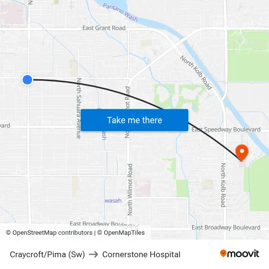 Craycroft/Pima (Sw) to Cornerstone Hospital map