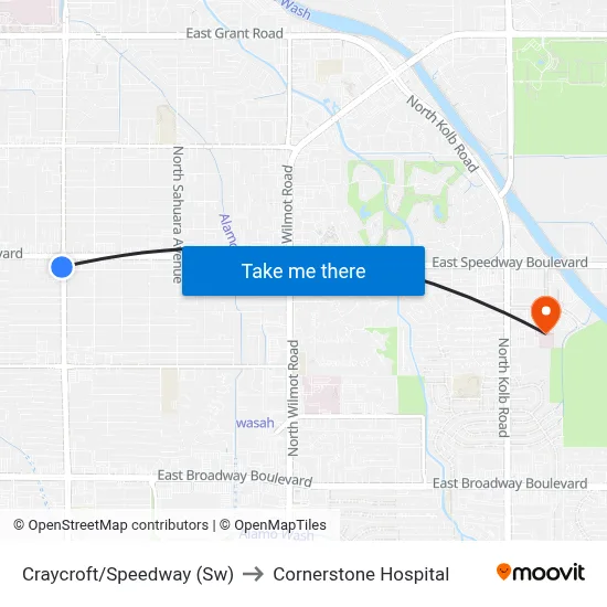 Craycroft/Speedway (Sw) to Cornerstone Hospital map