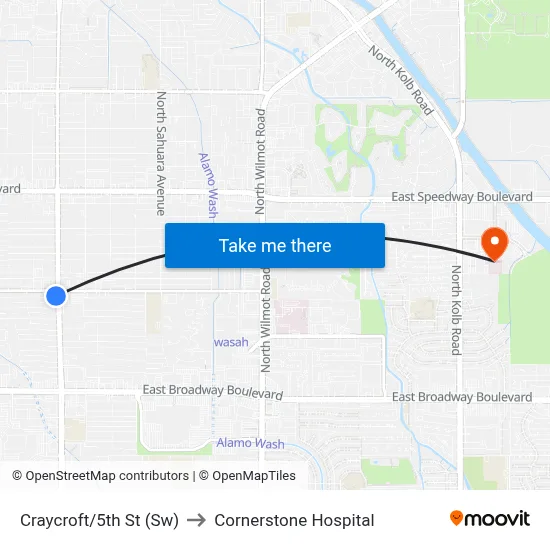 Craycroft/5th St (Sw) to Cornerstone Hospital map