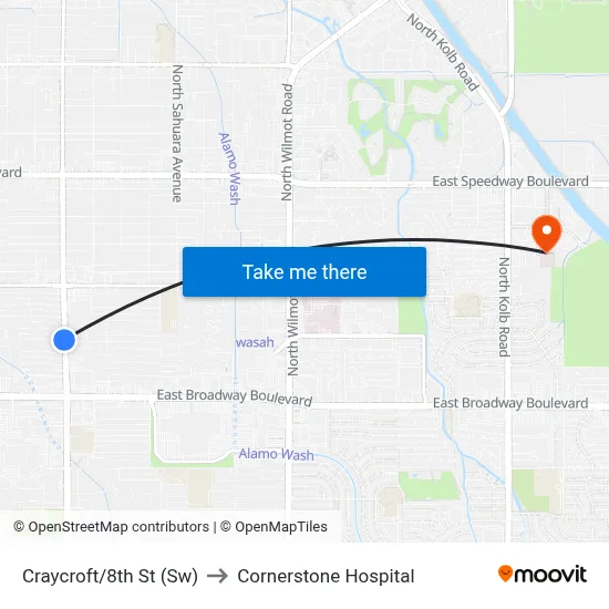 Craycroft/8th St (Sw) to Cornerstone Hospital map