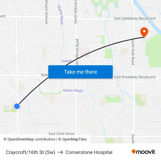 Craycroft/16th St (Sw) to Cornerstone Hospital map
