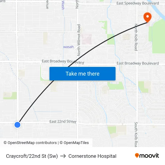 Craycroft/22nd St (Sw) to Cornerstone Hospital map