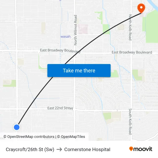 Craycroft/26th St (Sw) to Cornerstone Hospital map