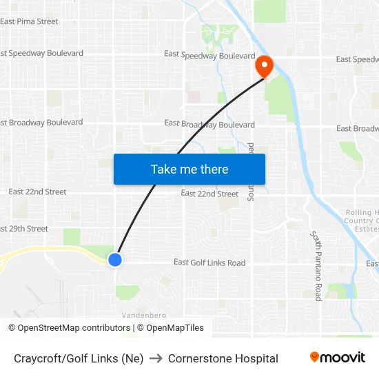 Craycroft/Golf Links (Ne) to Cornerstone Hospital map