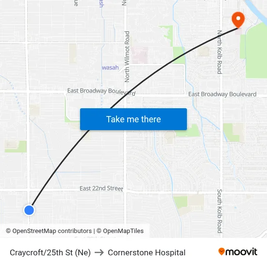 Craycroft/25th St (Ne) to Cornerstone Hospital map
