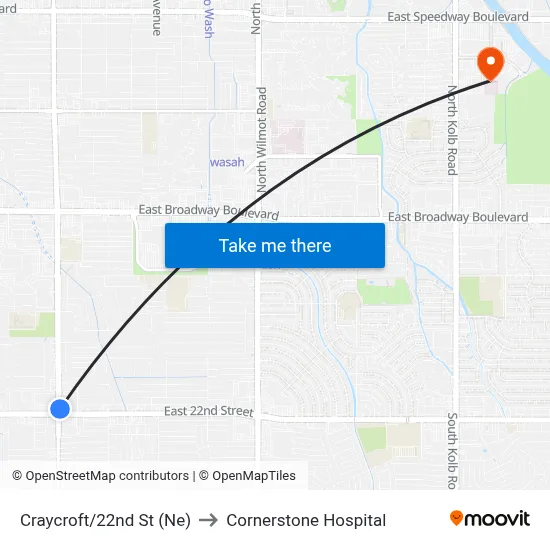 Craycroft/22nd St (Ne) to Cornerstone Hospital map