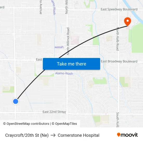 Craycroft/20th St (Ne) to Cornerstone Hospital map