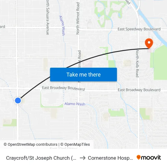 Craycroft/St Joseph Church (Ne) to Cornerstone Hospital map