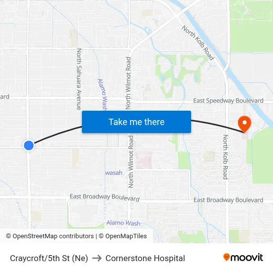 Craycroft/5th St (Ne) to Cornerstone Hospital map