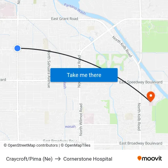 Craycroft/Pima (Ne) to Cornerstone Hospital map